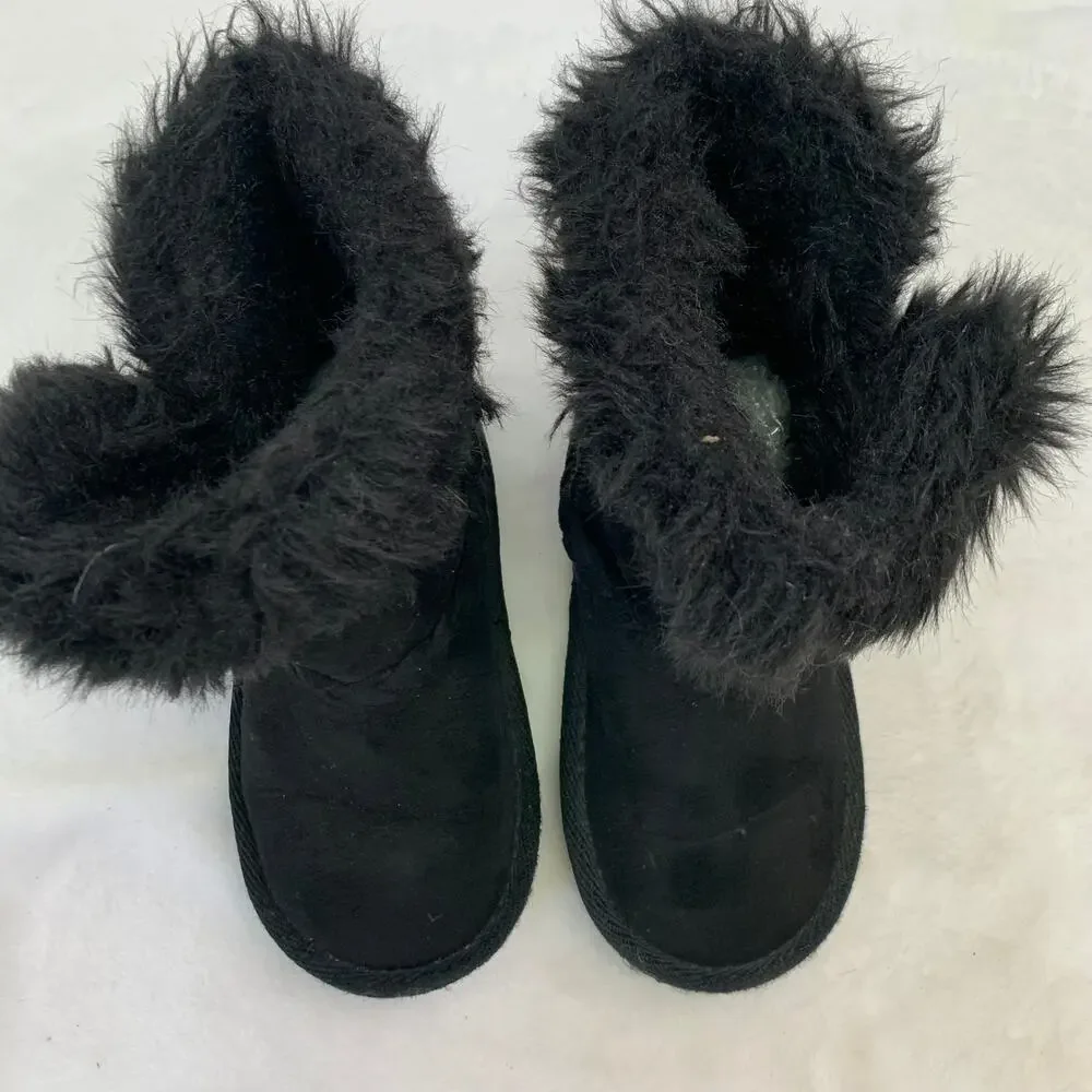 The Children's Place Toddler Girls Sz 8 Black Faux Fur Chalet Boots Microsuede